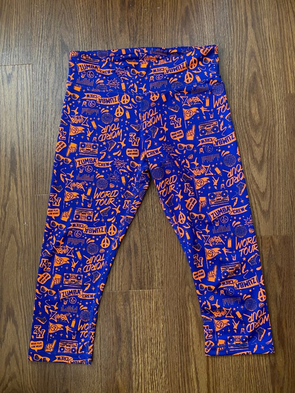 RARE 2016 Zumba Fitness City Swag Capri Leggings - Blue and Orange - Size M